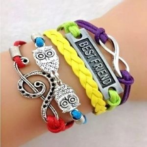 Best Friend owl leather infinity bracelet
